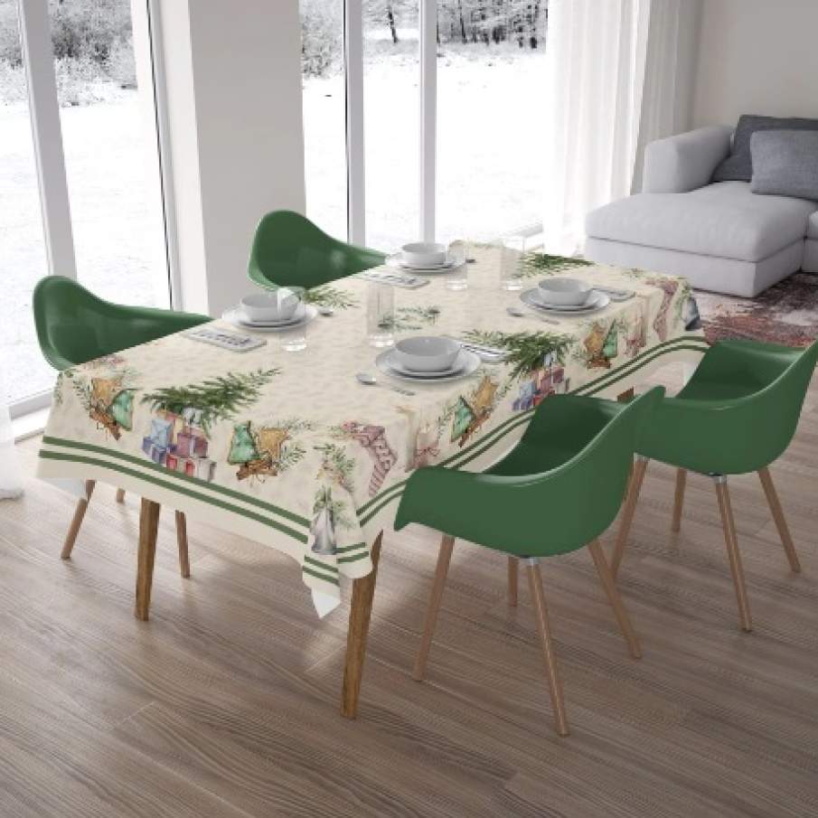 Fața de masă de Crăciun de la Club Cotton, cu dimensiuni de 140x320 cm, aduce elegantă și spiritul Crăciunului în locuința ta în această zi de sărbătoare