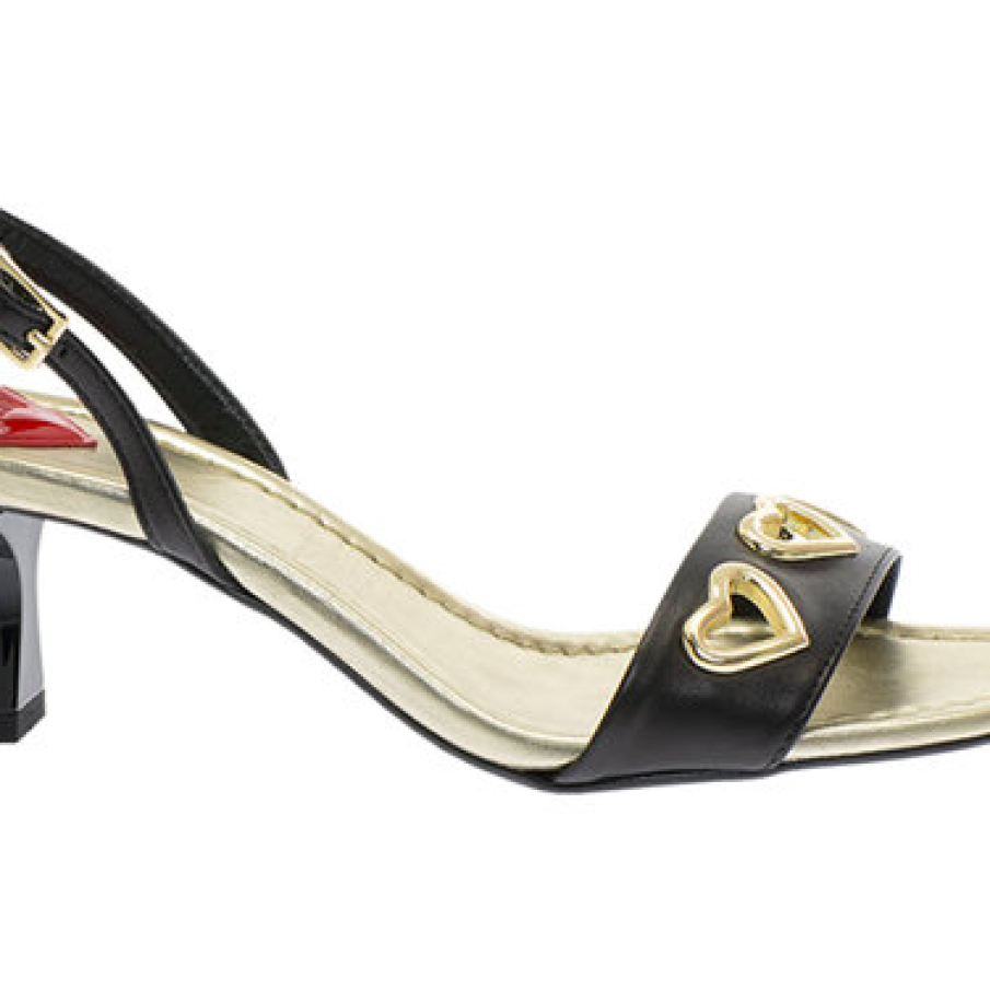 Love Moschino - Sandale slingback din piele cu nituri în forma de inimă