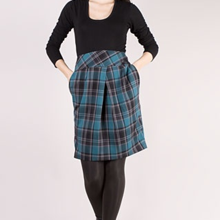 Fusta conica carouri turquoise cu negru