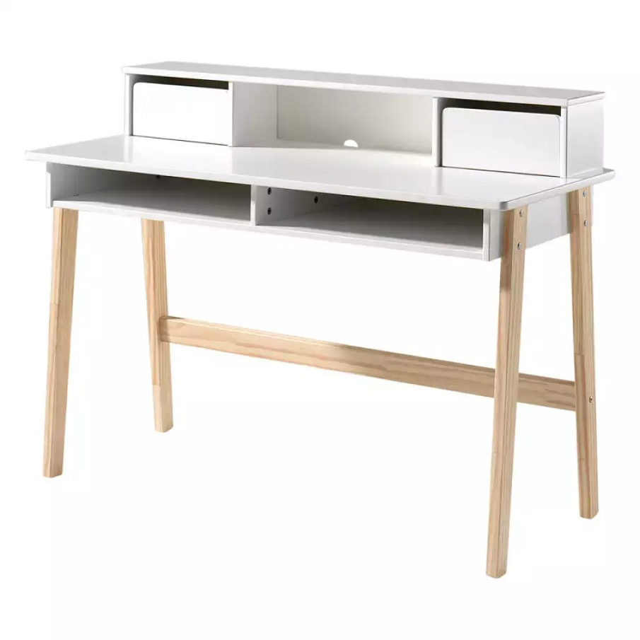 Birou pentru copii alb Vipack Kiddy cu picioare din lemn masiv de pin care îi asigură rezistență și stabilitate