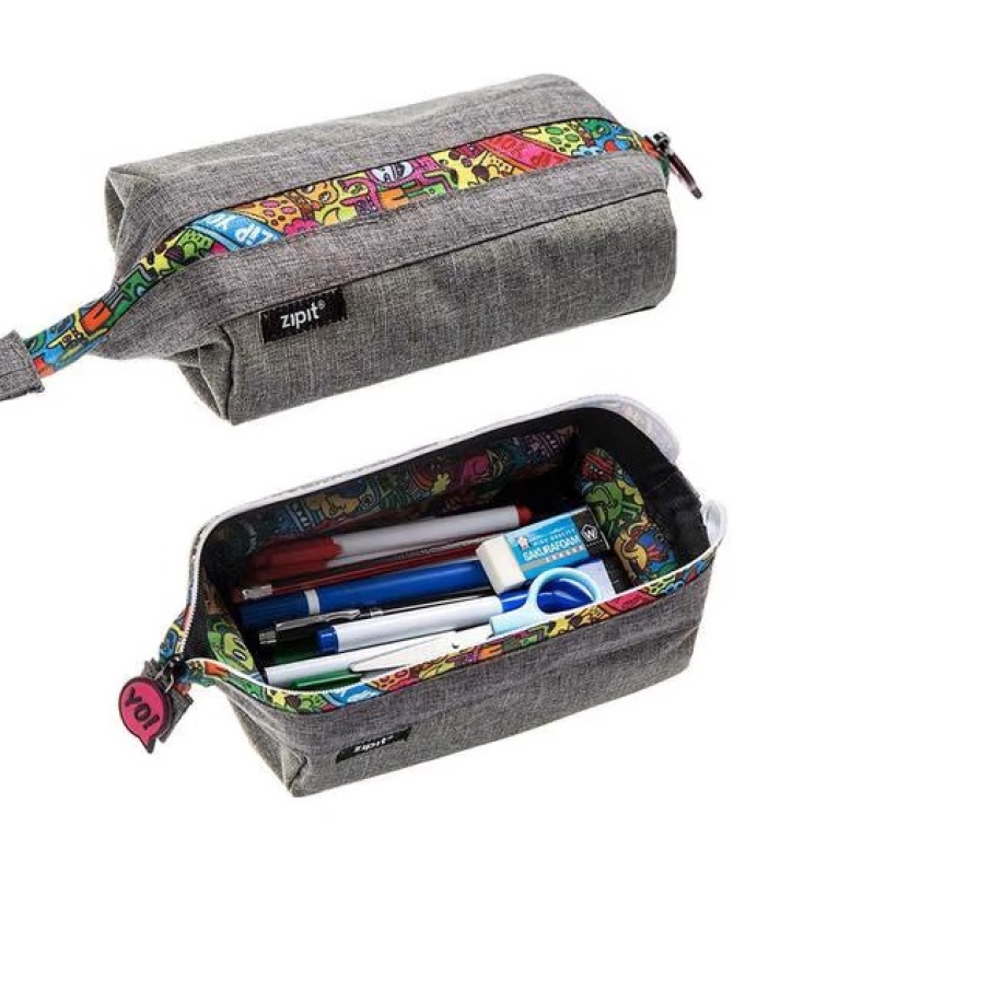 Penar Zipit Lenny - penar gri cu fermoar și design jucăuș, cu accente atractive de culori. Rechizitele școlare se păstrează bine în acest penar încăpător.