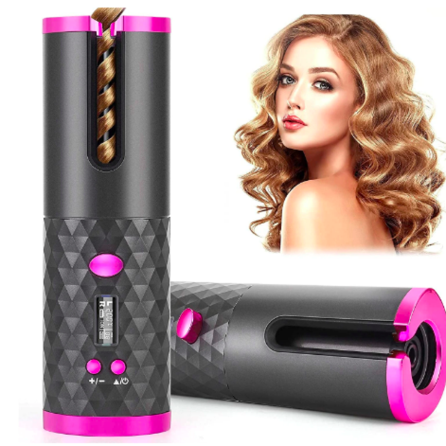 Ondulator automat wireless RD-060, portabil, 6 setări de temperatură și timp afișaj LCD, 150 - 200 °C, baterie încorporată, încărcare USB, Roz/Gri