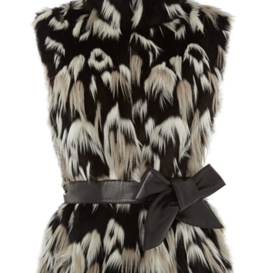 Vesta din blana ecologica, cu imprimeu bej-negru 