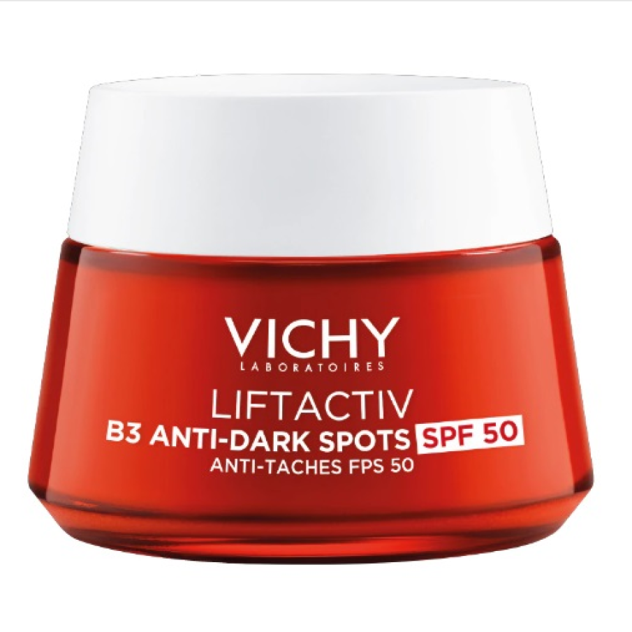 Crema de zi antirid B3 Vichy LIFTACTIV Specialist pentru corectarea și prevenirea petelor pigmentare și a ridurilor. Are  are la bază un complex împotriva petelor pigmentare și oferă protecție solară cu spectru larg SPF 50telor pigmentare si ofera