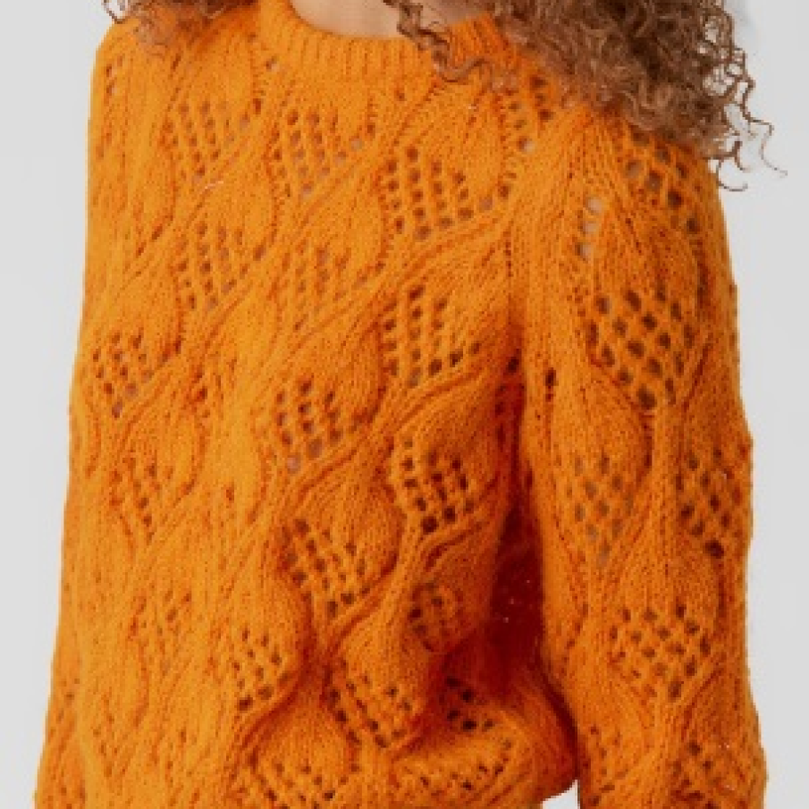 Pulover crop Vero Modă, într-o nuanță plăcută de ocru, cu model și decupaje minuscule