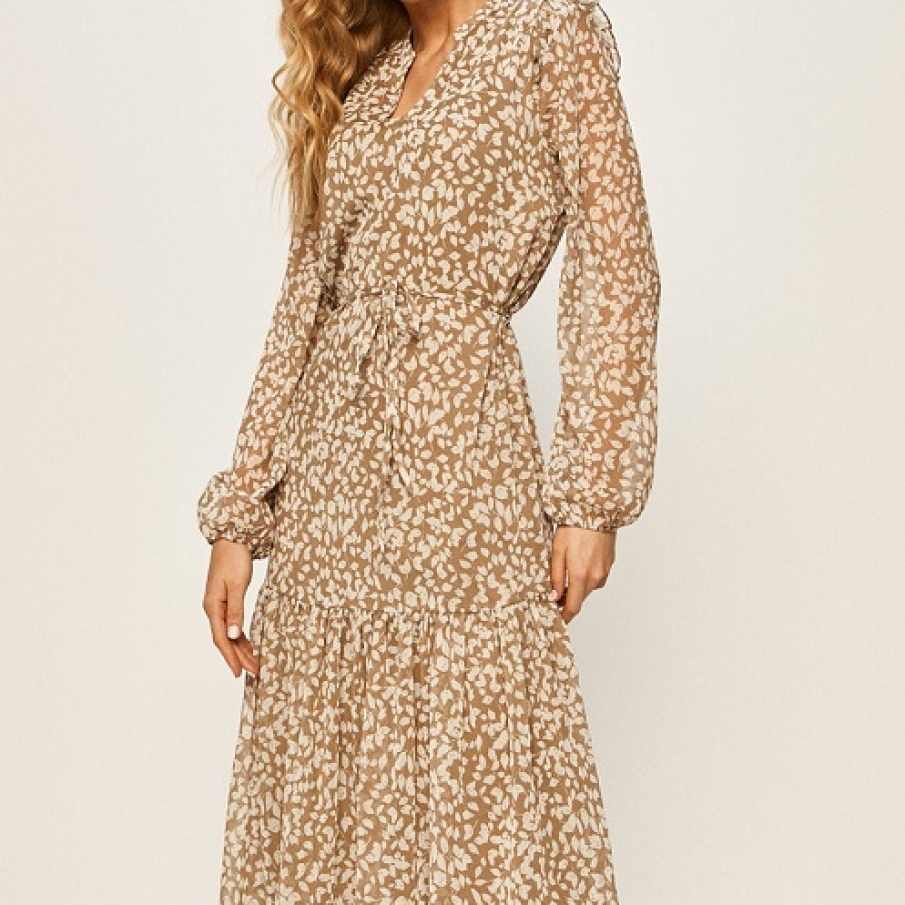 Rochie midi diafana, in nuanta cafelei cu lapte 