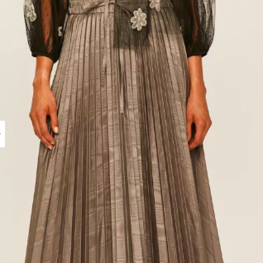 Red Valentino - Fustă midi plisată, maro metalizat