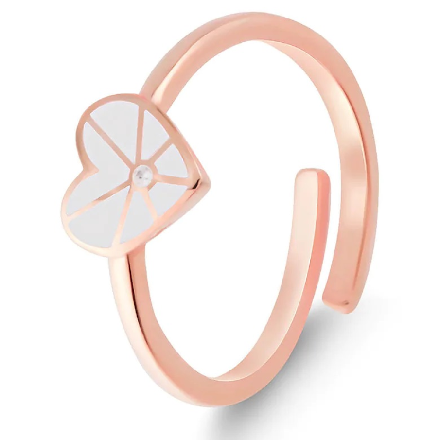Inel So Chic ajustabil, din argint veritabil 925, într-o culoare interesantă de auriu rose și cu detaliu tip inimă 