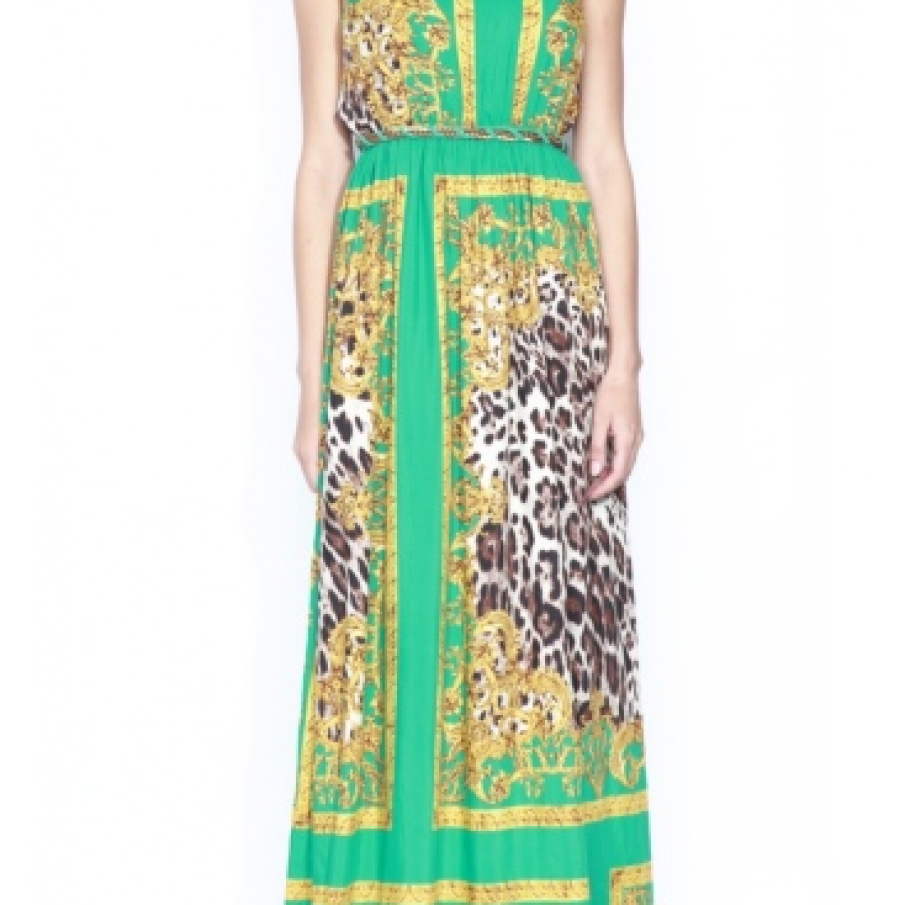 Rochie verde, cu animal print