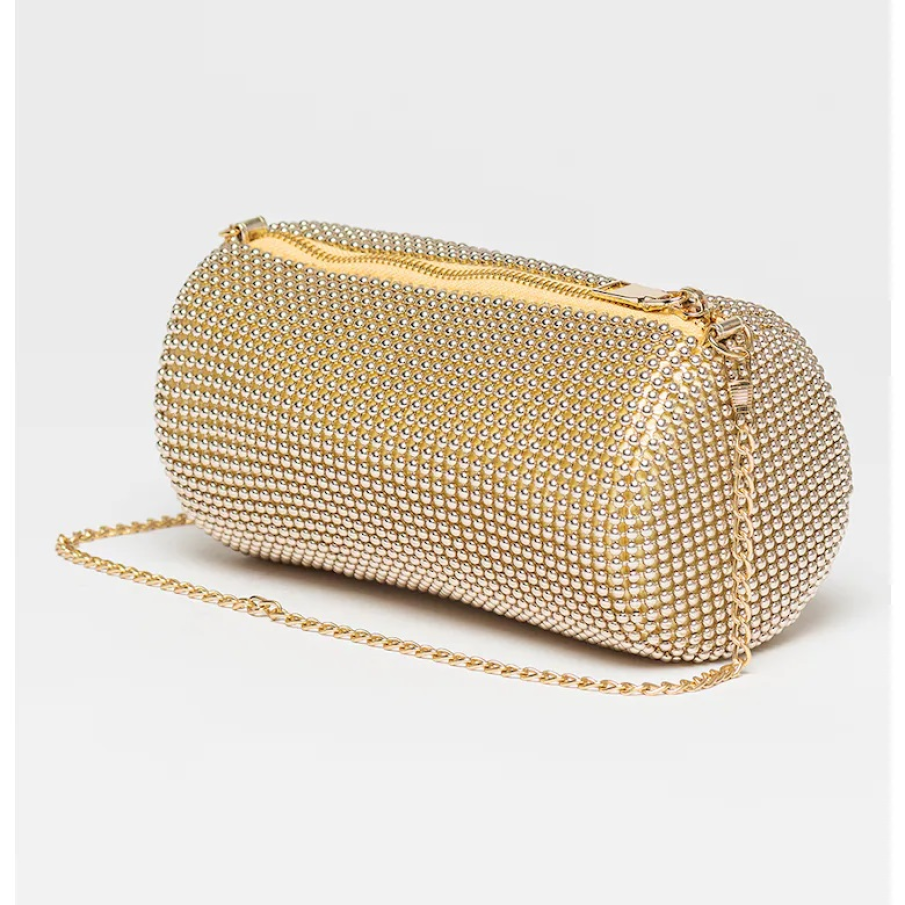 Geantă aurie Chiara Canotti, confecționată din material sintetic și prevăzută cu bretea din lanț metalic