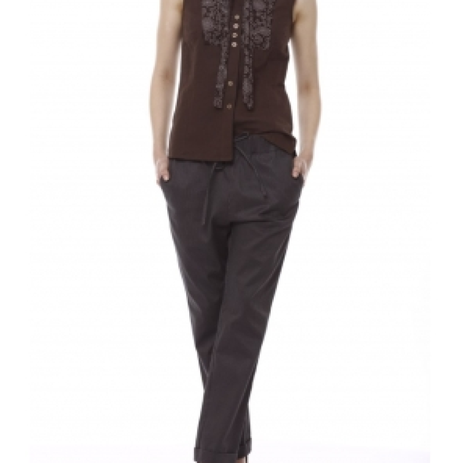 Pantaloni conici gri cu siret in talie