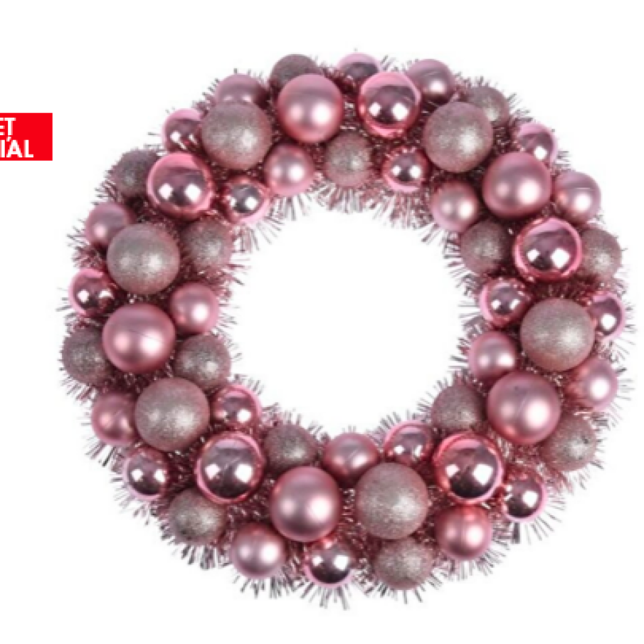 Coroană Crăciun Koopman, cu 56 de globuri, plastic, 39 x 39 x 8 cm, Roșu