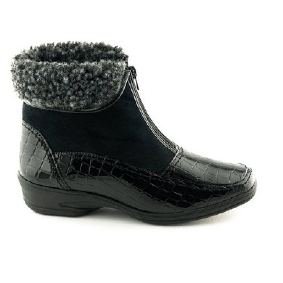 Ghete Ara negre, din piele croco, imblanite