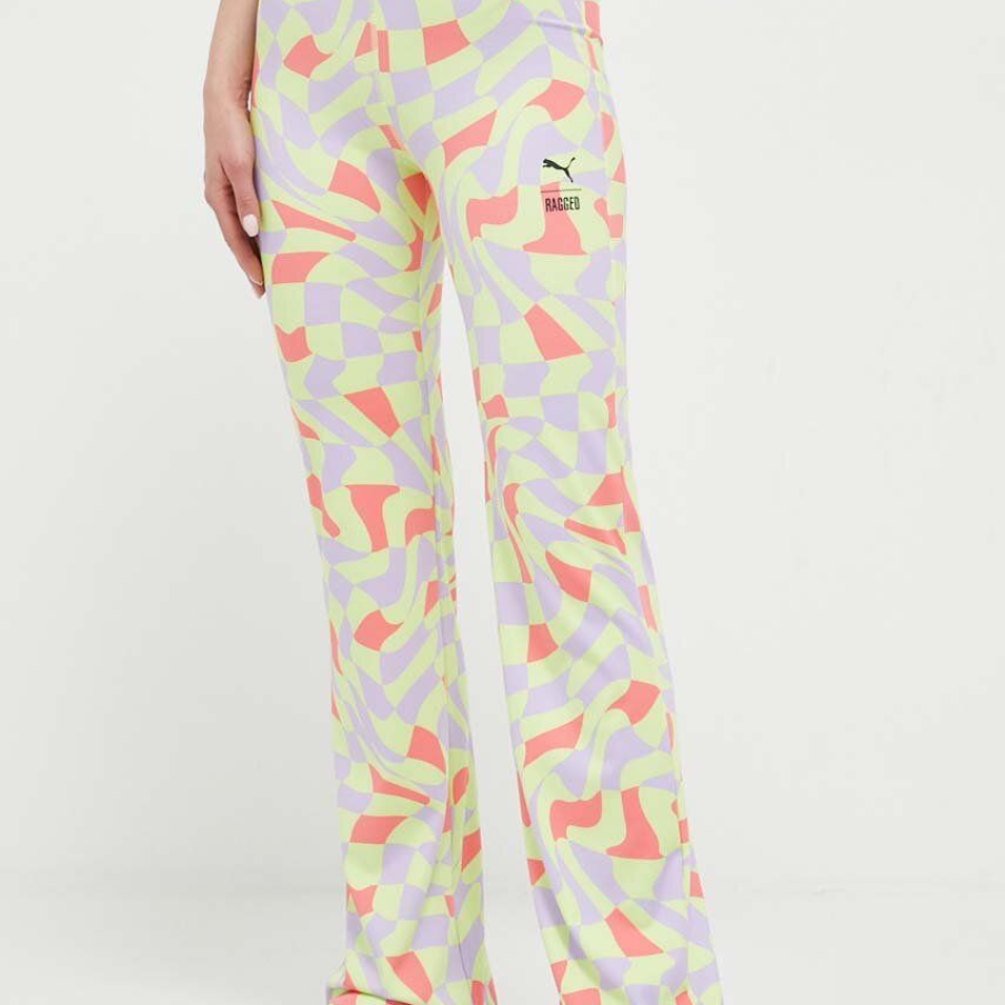 Pantaloni Puma  x The Ragged Priest cu efect modelator, picior conic și imprimeu abstract 