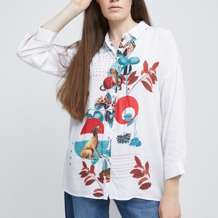 Cămașă modernă Medicine, un un aspect tineresc și jucăuș, păstrând însă motive vegetale specifice toamnei precum frunze