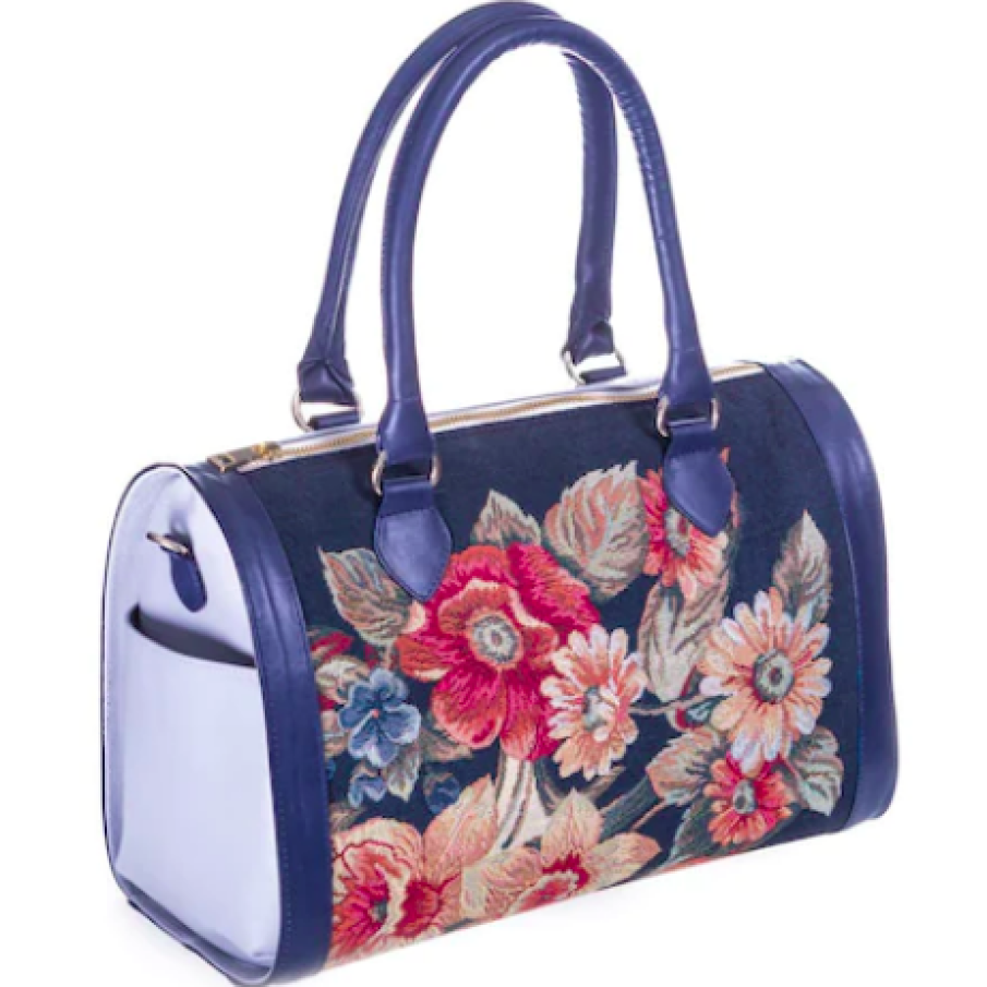 Poșetă piele gri/albastru brodată Liza Panait I-157E