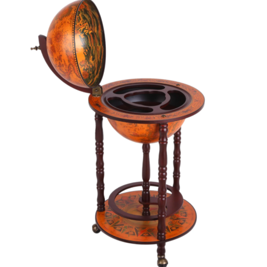 Homcom Minibar Glob Vintage Suport pentru Sticle cu 3 roți