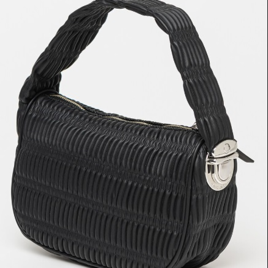 Geantă neagră tip hobo, de piele ecologică, cu aspect matlasat, de la Marc Jacobs