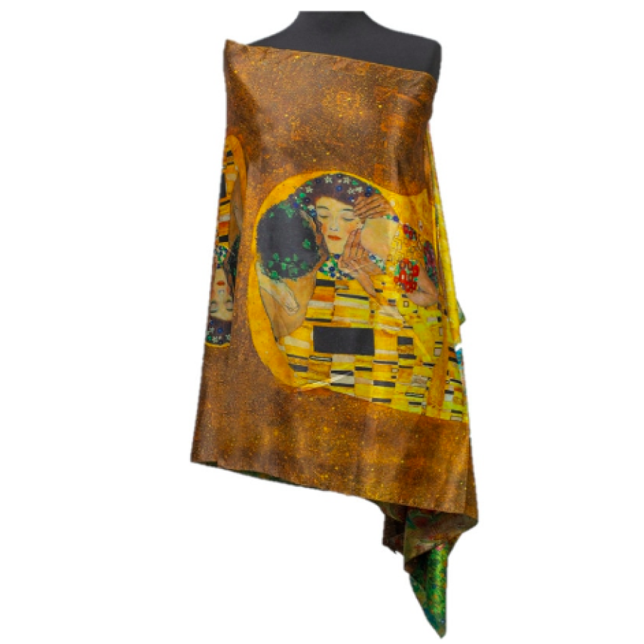 Eșarfă Damă Tip Șal cu 2 Fețe, Imprimeu tip Pictură, Mătase și Vâscoză
