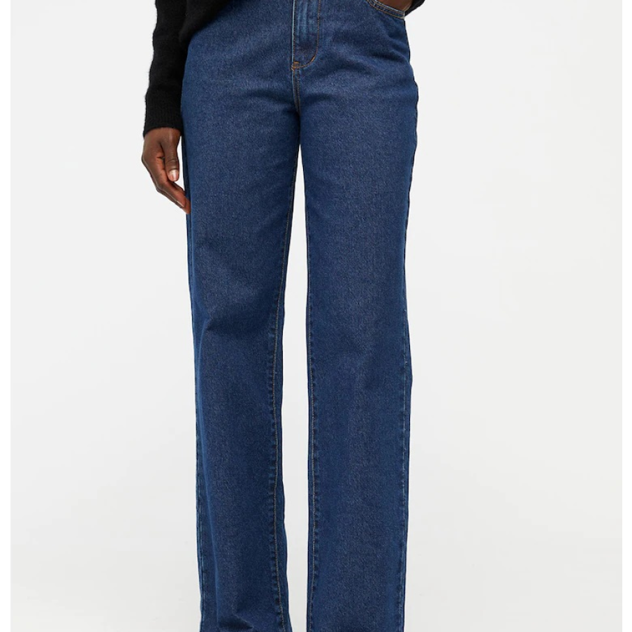 Blugi cu croiala ampla si talie inalta din denim albastru inchis