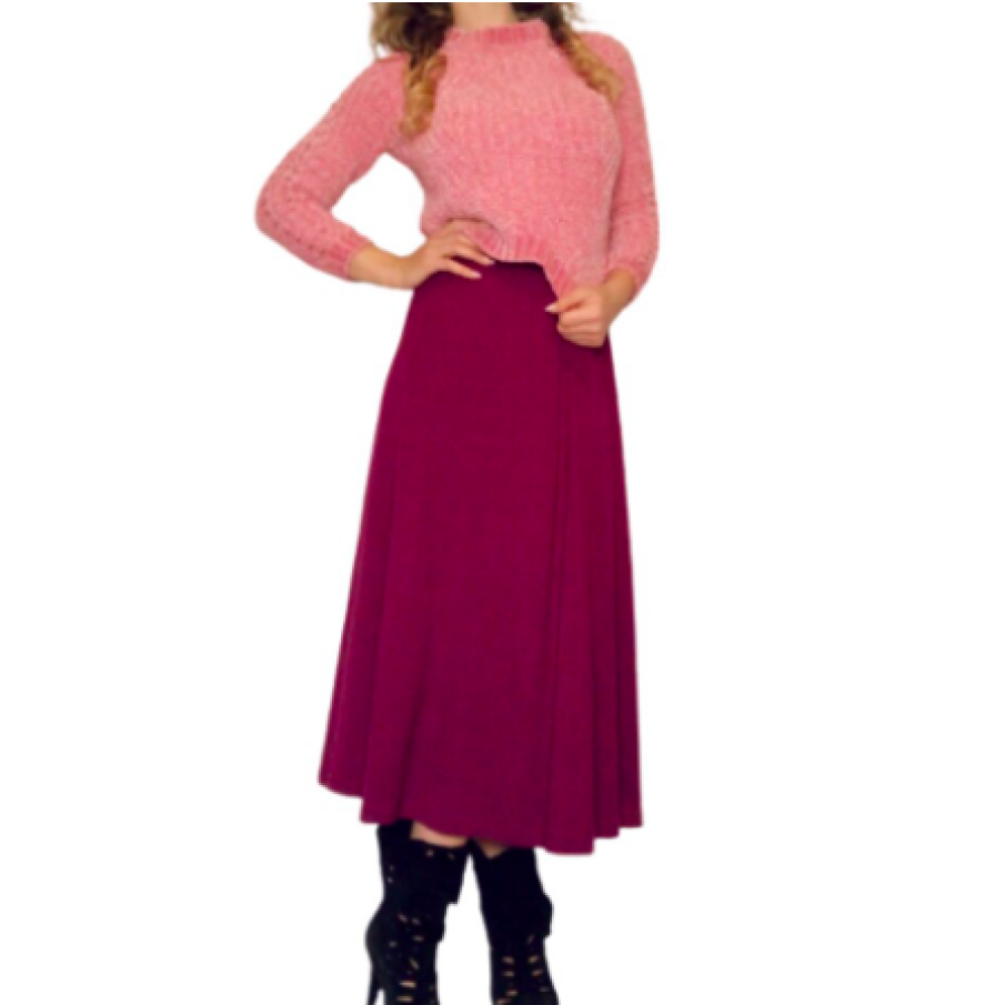 Fustă damă, Damart, clos, din bumbac, midi, magenta