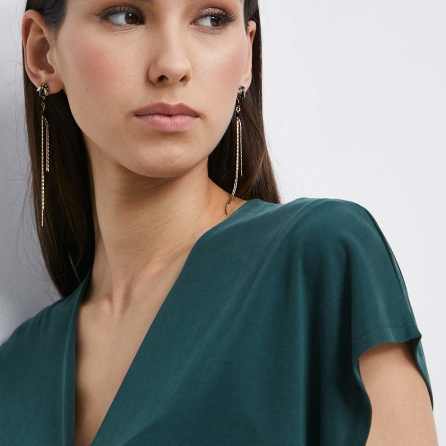 Cercei drop din colecția Medicine, cu decorațiune, confecționați din metal (20% Cupru, 10% Sticlă)