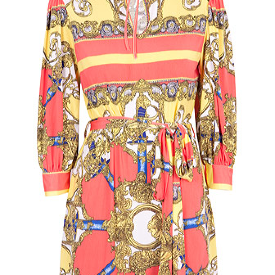 Rochie corai cu galben model