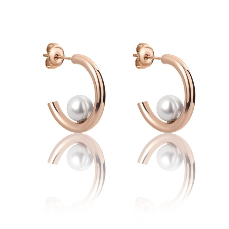 Cercei tip hoops Victoria Walls, din oțel inoxidabil, decorați cu perlă falsă în interiorul cercului 