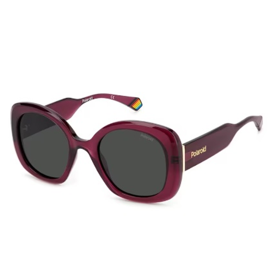 Ochelari de soare wrap polarizati de la Polaroid cu lentile gri în culoare uniformă și rame în nuanța anului, viva magenta