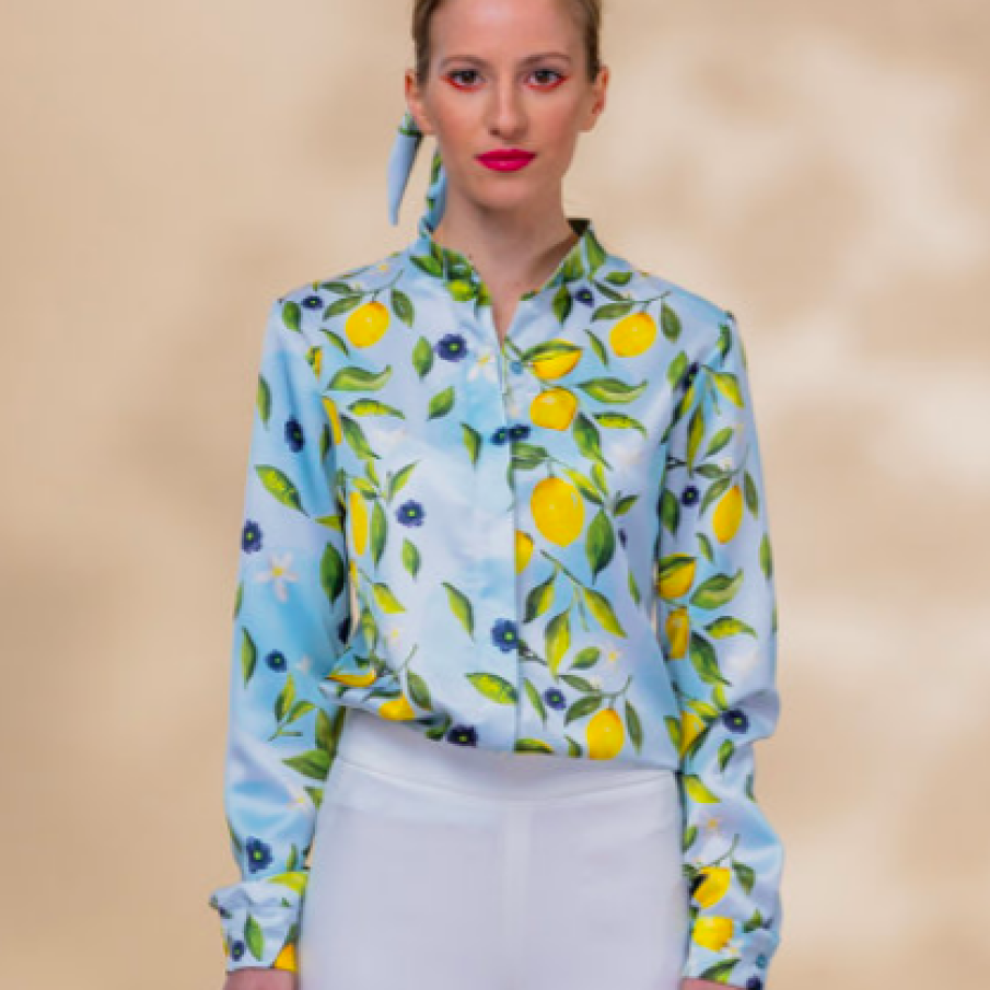 AURE Cămașă de satin cu imprimeu cu lămâi