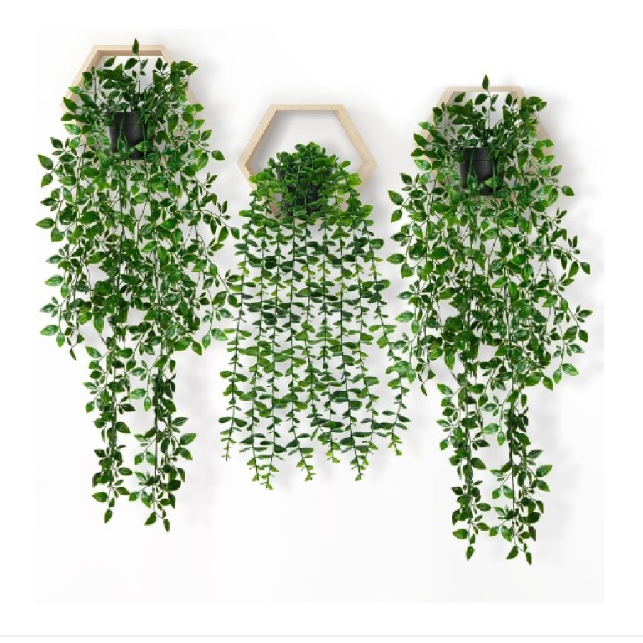 Set de 3 plante artificiale suspendate, de 80 cm, realizate din plastic ecologic și sigur, netoxic 