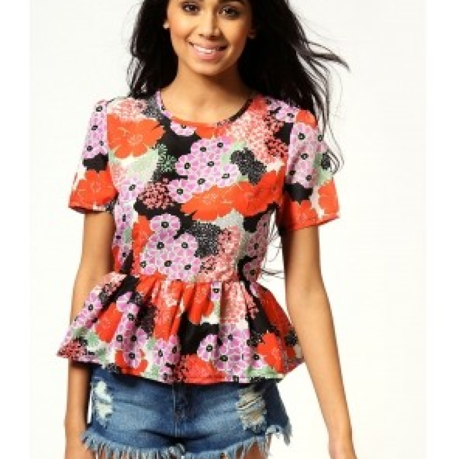 Bluza cu peplum si imprimeu floral