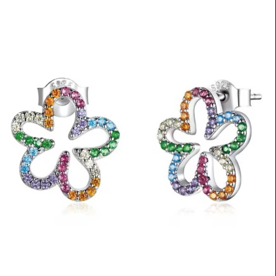 Cercei multicolori Steliani de argint, placați cu rodiu și decorați cu zirconia