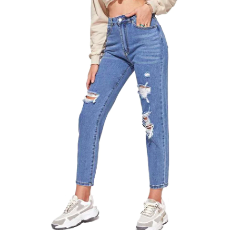 Blugi damă boyfriend, relaxed fit, cu talie înaltă, Albastru azur