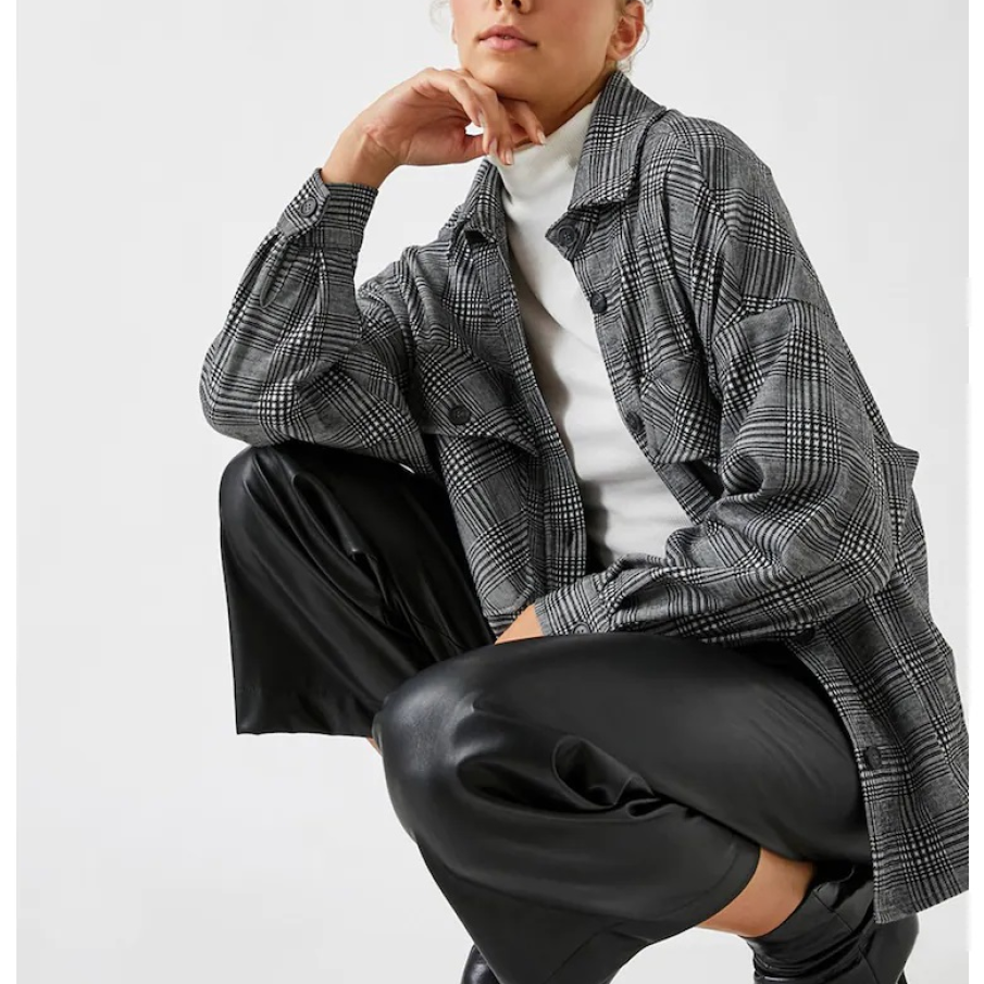 Cămașă supradimensionată Koton, în carouri, cu buzunare aplicate și mâneci căzute