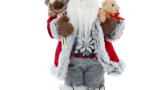 Figurină Moș Crăciun Kring Bear, cu ursuleț și sac de cadouri, 30 cm, Roșu/Gri