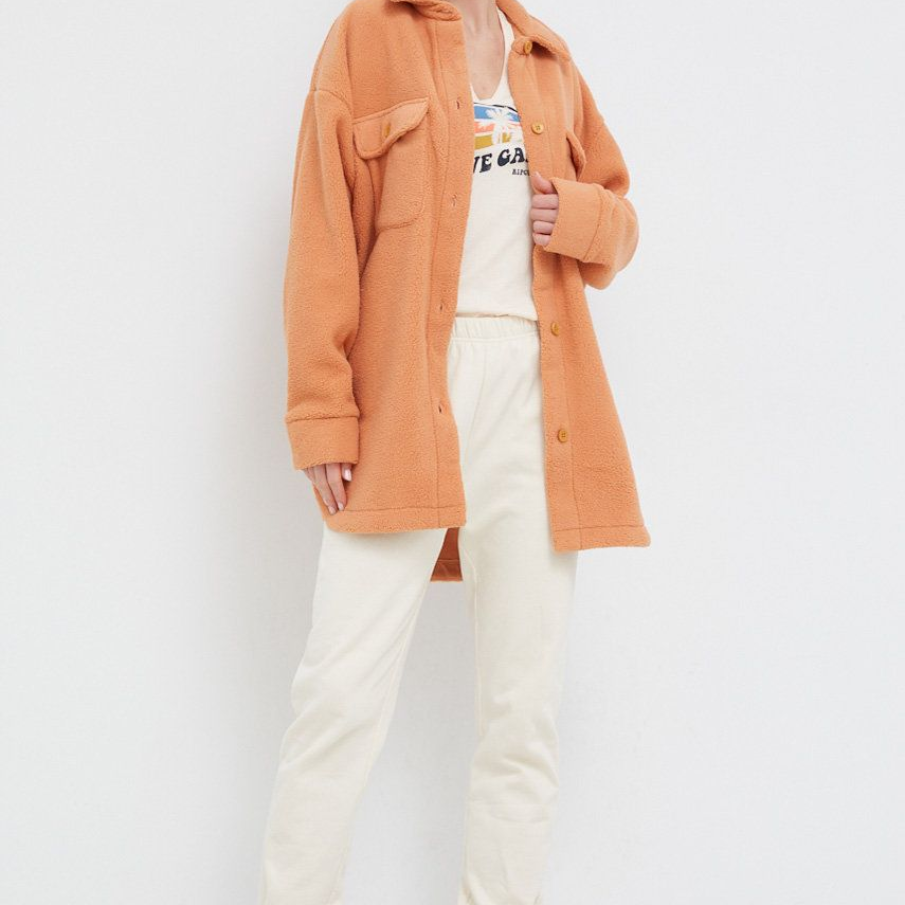 Cămașă Roxy în nuanță de portocaliu stins, cu aspect supradimensionat, confecționată din tricot elastic