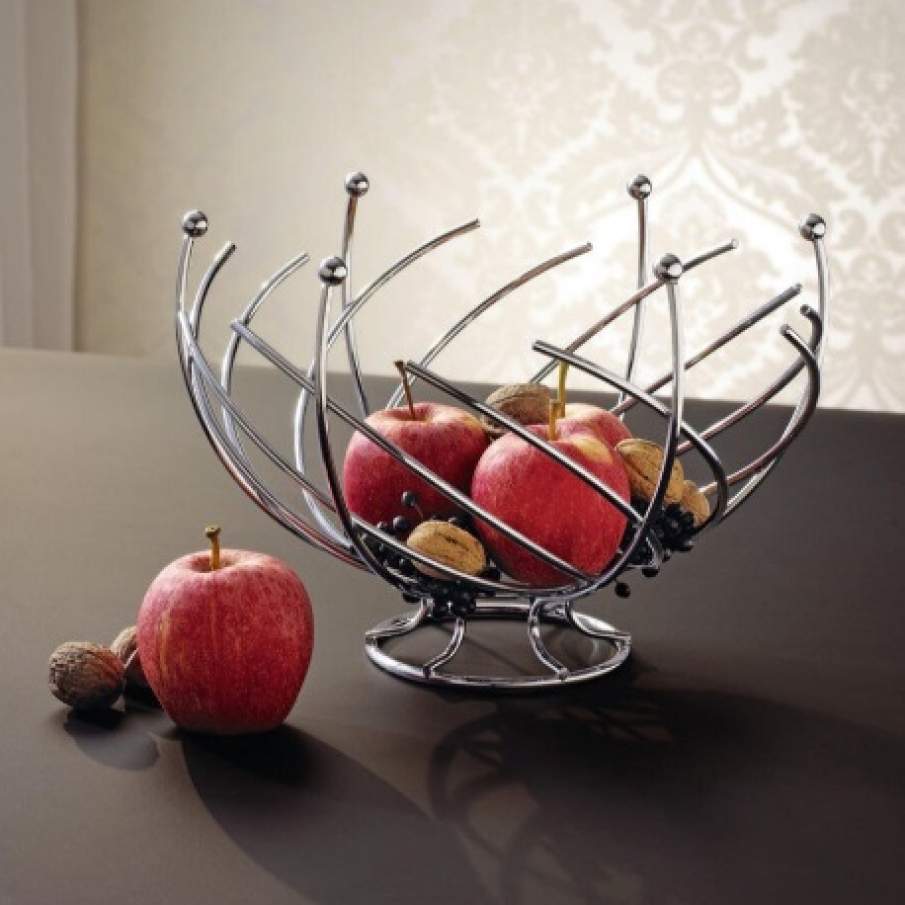 Coș de fructe metalic, cu un design inedit, funcțional, asimetric și modern, în formă de spirală