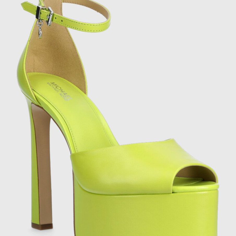 Sandale de piele verde lime MICHAEL Michael Kors, cu talpa pumps, din piele naturală, cu toc subțire de 13,5 cm 