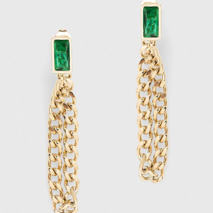 Cercei din colecția Answear Lab confecționați din metal auriu și decorați cu piatră verde, cu efect de smarald 