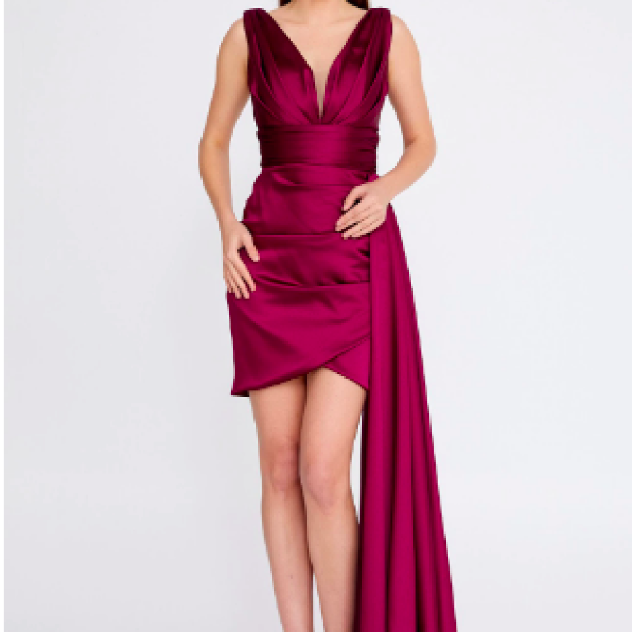 Marie Ollie Concept, Rochie satinată cu decolteu adânc în V