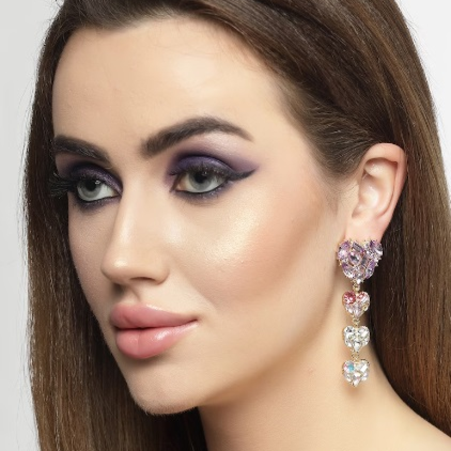 Cercei în stil drop în formă de inima placați cu aur de 18K și decorați cu pietre colorate by AVANT-GARDE PARIS