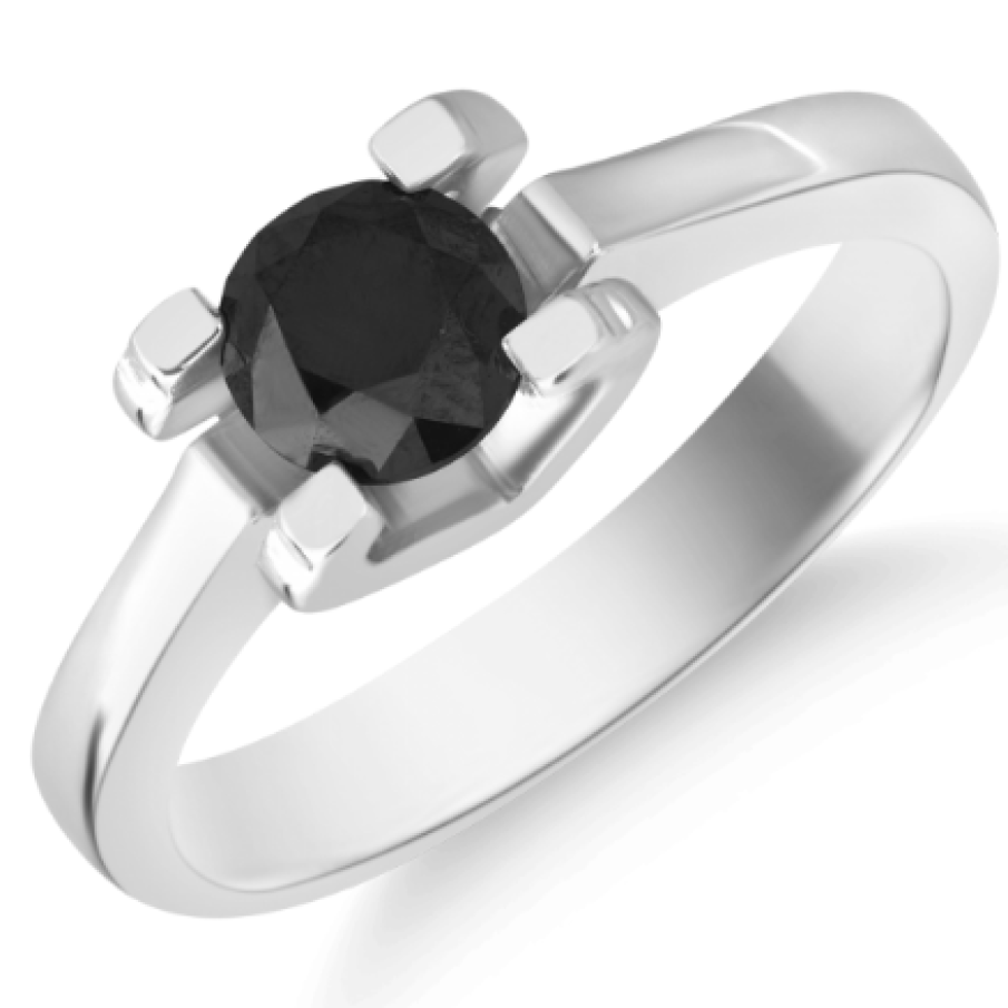 Inel de logodnă din aur alb de 18K cu diamant negru de 0.74ct