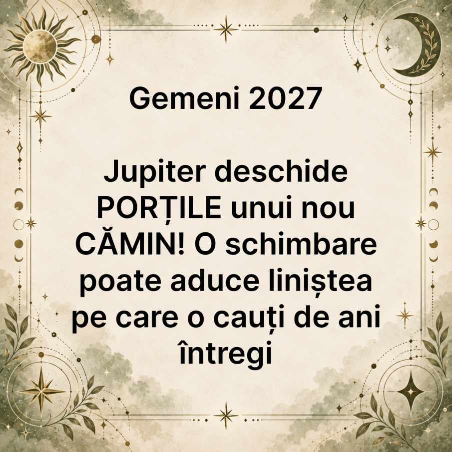Gemeni 2027: Jupiter deschide PORȚILE unui nou CĂMIN! O schimbare poate aduce liniștea pe care o cauți de ani întregi