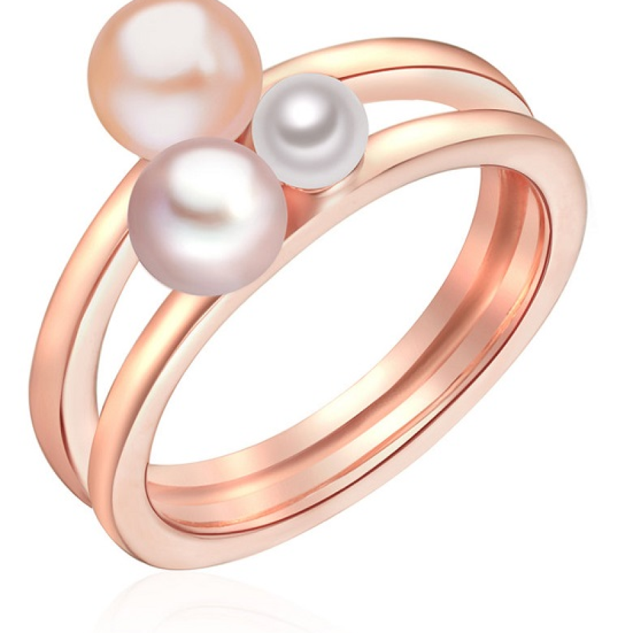  Inel Terry Velvet placat cu argint și decorat cu perle de apă dulce în nuanțe diferite: auriu rose, alb prăfuit, lila prăfuit