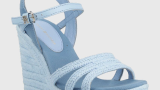 Sandale Tommy Hilfiger în stil wedge, cu toc pană, în nuanță de bleu, confecționati din combinația materialului textil cu pielea naturală