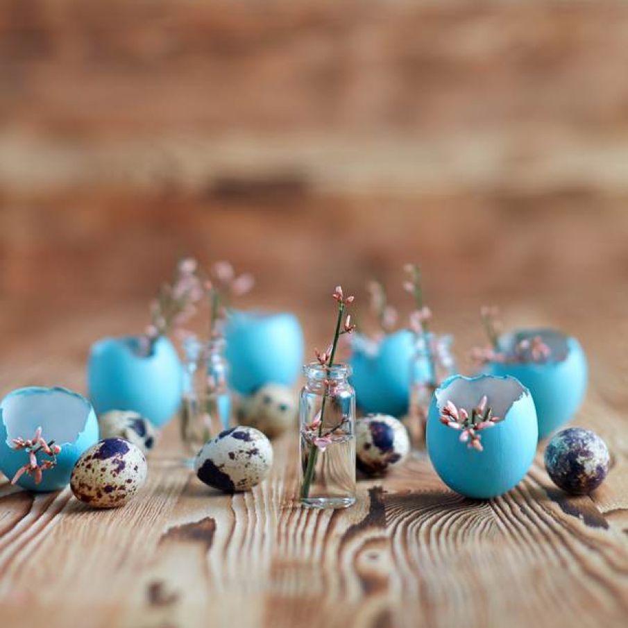 Micro flori in vaze din coji de oua vopsite 