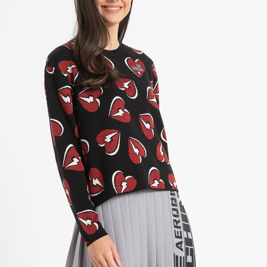 Pulover Love Moschinio confecționat din amestec de lână, cu un imprimeu delicios, vesel și tineresc 