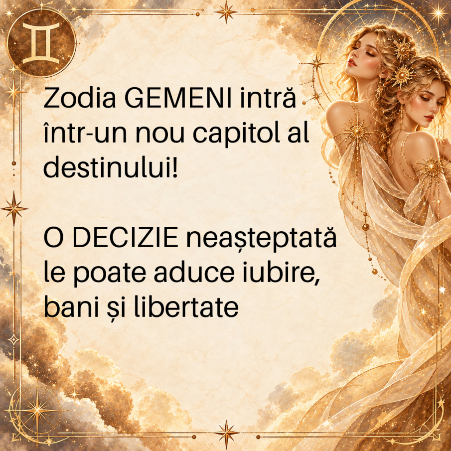 Zodia GEMENI intră într-un nou capitol al destinului! O DECIZIE neașteptată le poate aduce iubire, bani și libertate