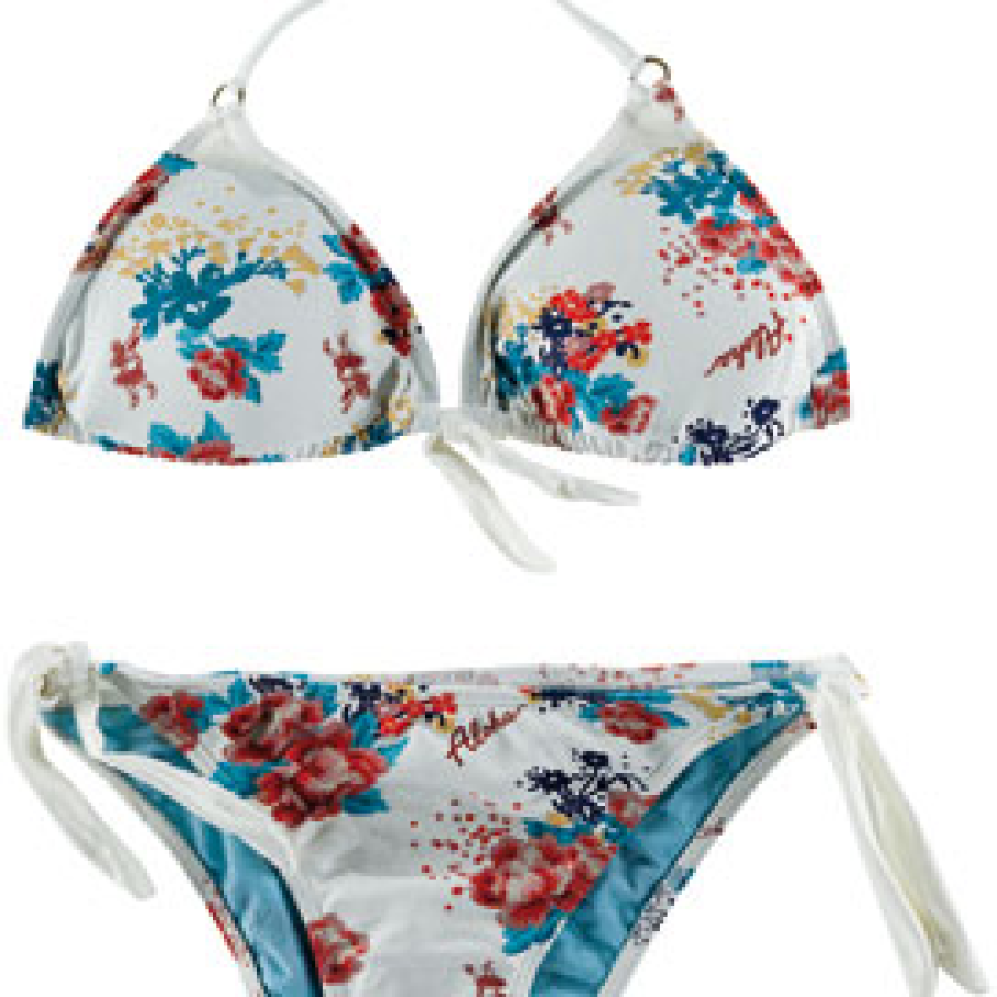 Costum de baie alb cu detalii florale